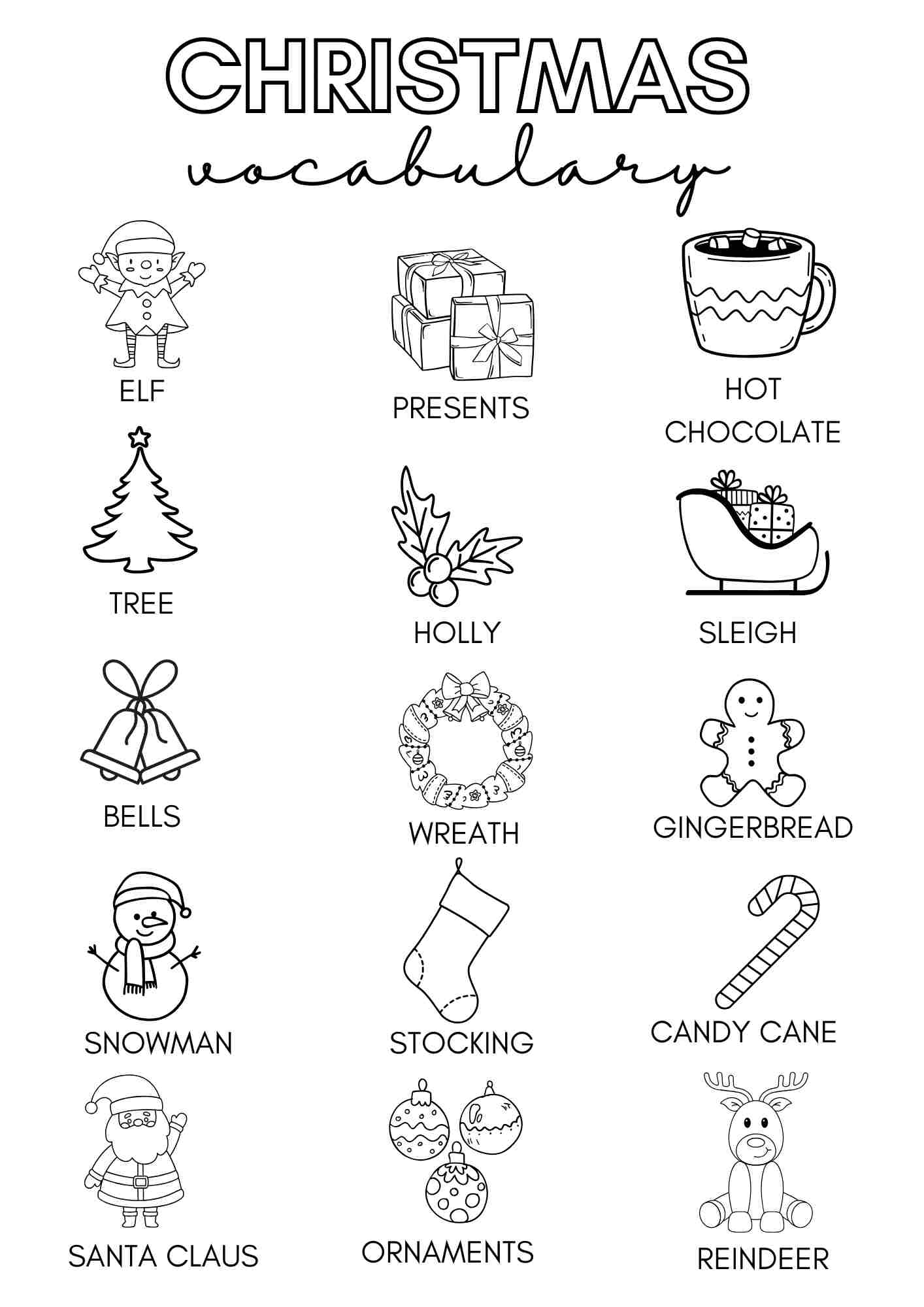 Christmas vocabulary: coloring