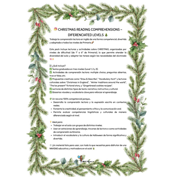 Christmas reading comprehension dossier (different levels)