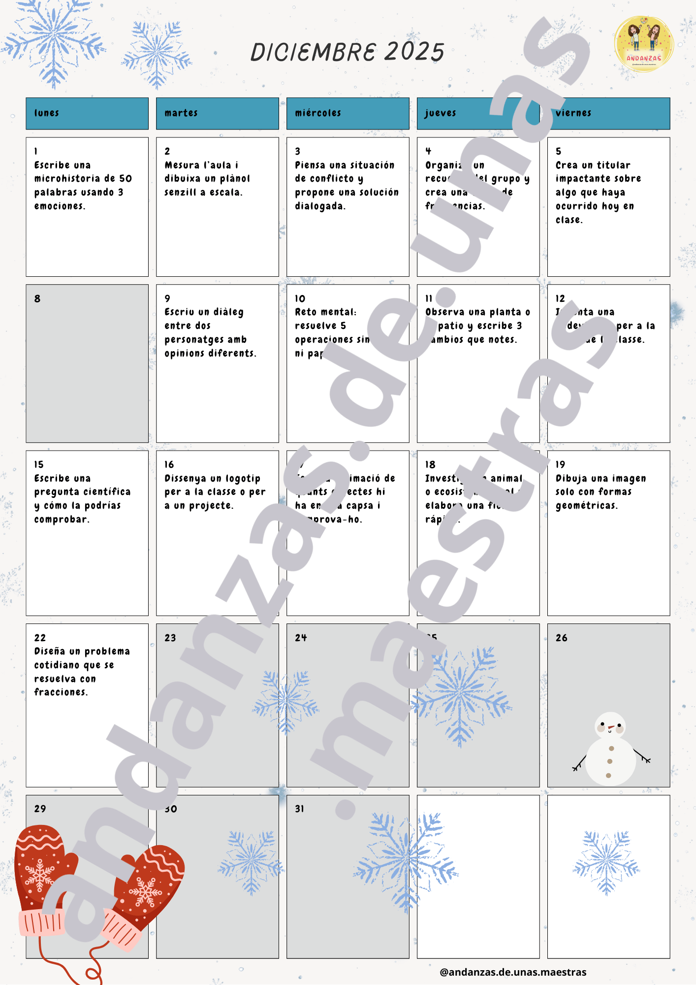 Calendario de diciembre