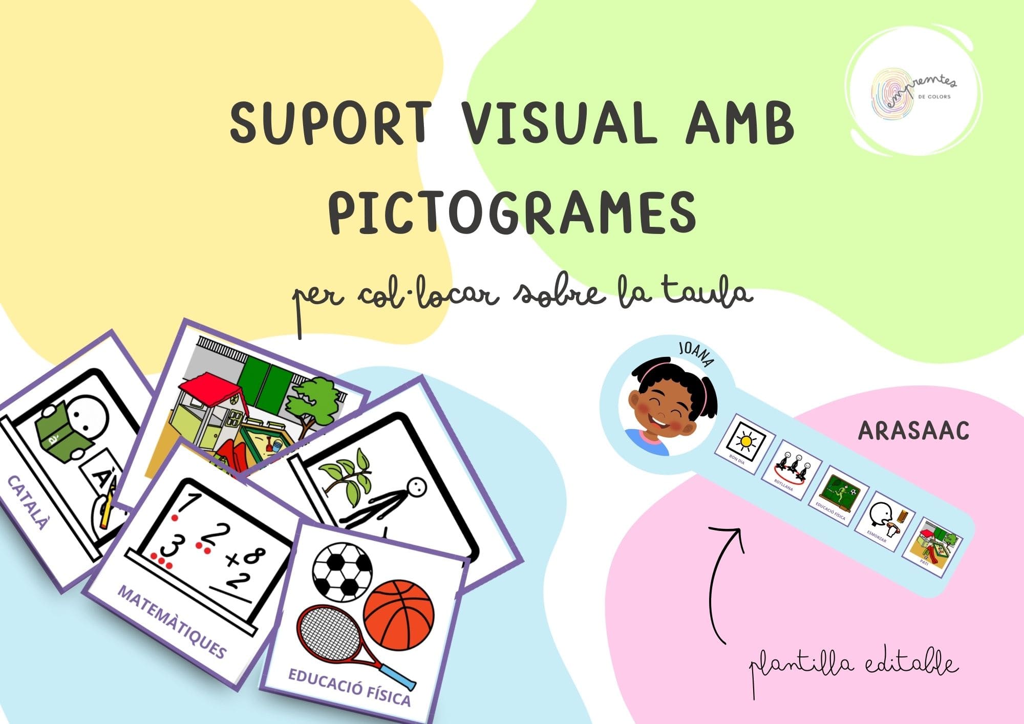 SUPORT VISUAL AMB PICTOGRAMES; per col·locar sobre la taula (ARASAAC)