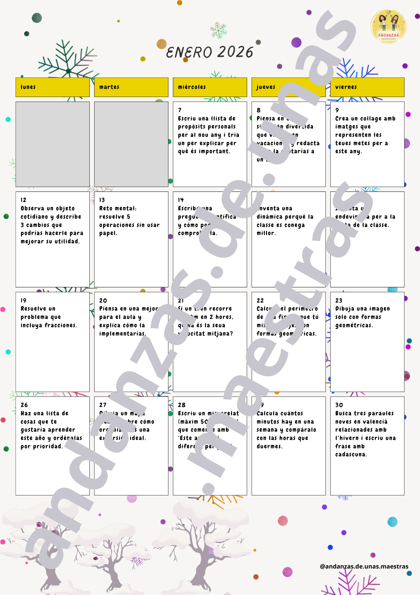 Calendario de enero