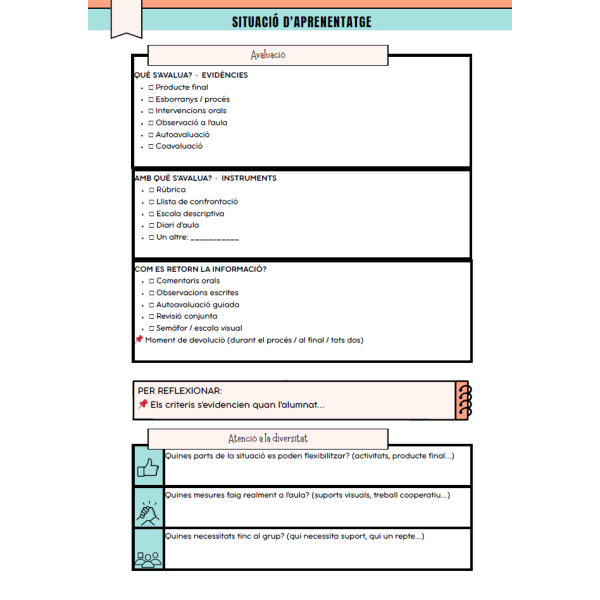 Plantilla per a dissenyar Situacions d'Aprenentatge