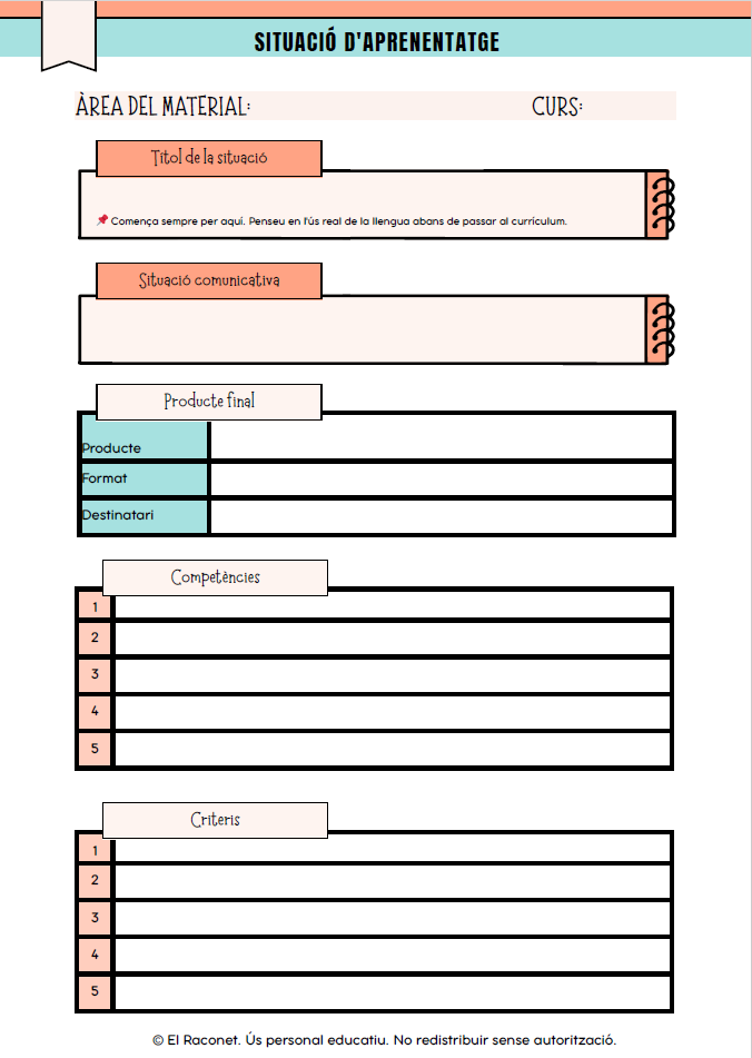 Plantilla per a dissenyar Situacions d'Aprenentatge