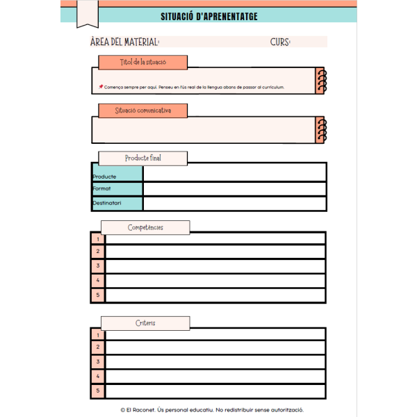 Plantilla per a dissenyar Situacions d'Aprenentatge