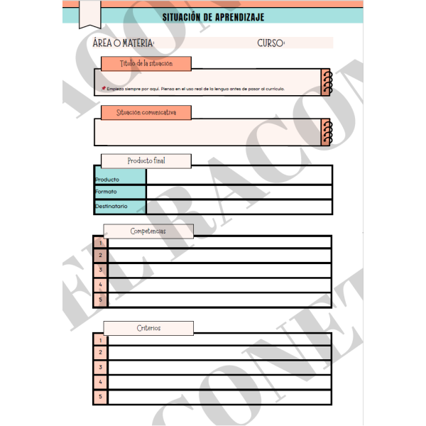Plantilla para diseñar Situaciones de Aprendizaje