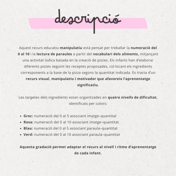 LA PIZZERIA: NUMERACIÓ I LECTURA
