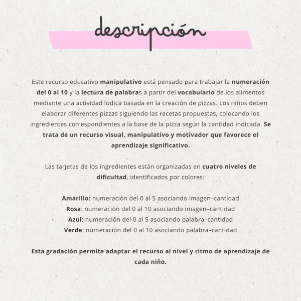 LA PIZZERÍA: NUMERACIÓN Y LECTURA