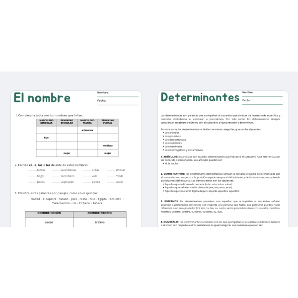 Fichas gramática Ciclo Medio