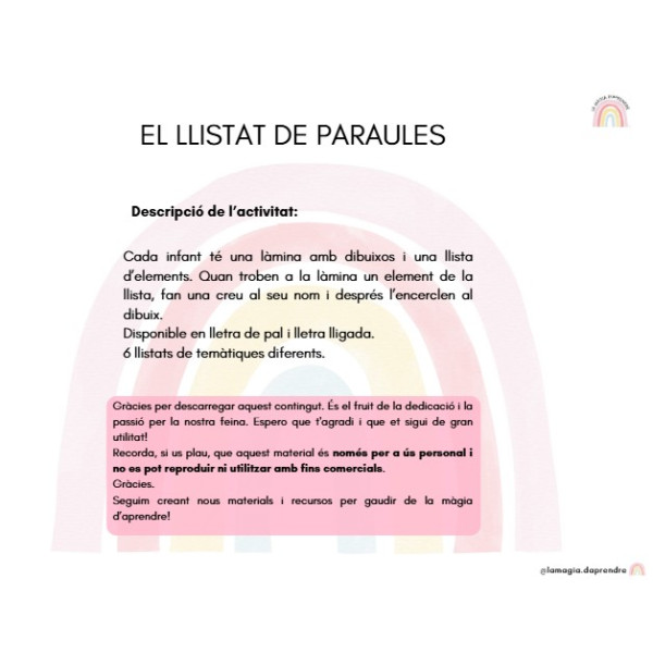 El llistat de paraules