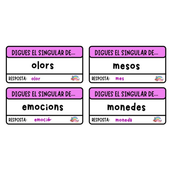 📚 204 targetes autocorrectives SINÒNIMS, ANTÒNIMS, PLURALS, SINGULARS, FEMENINS I MASCULINS.