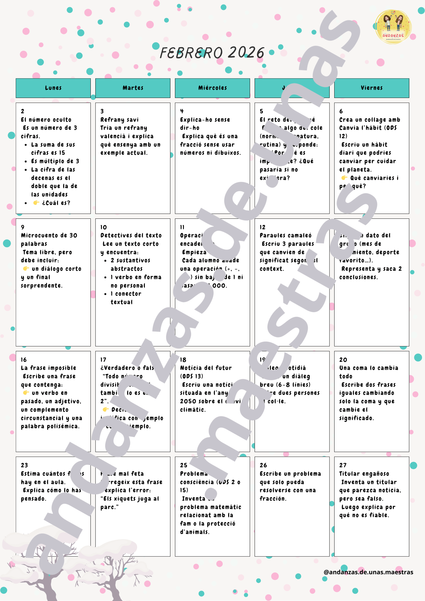 Calendario febrero