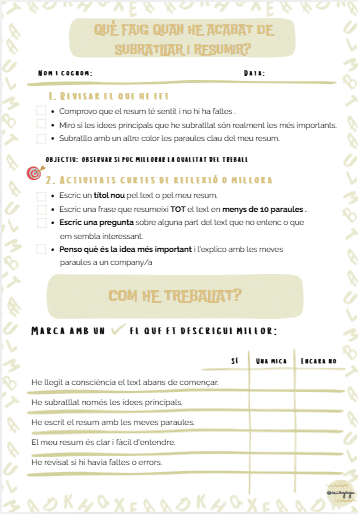 AUTOAVALUACIÓ RESUM I SUBRATLLAT