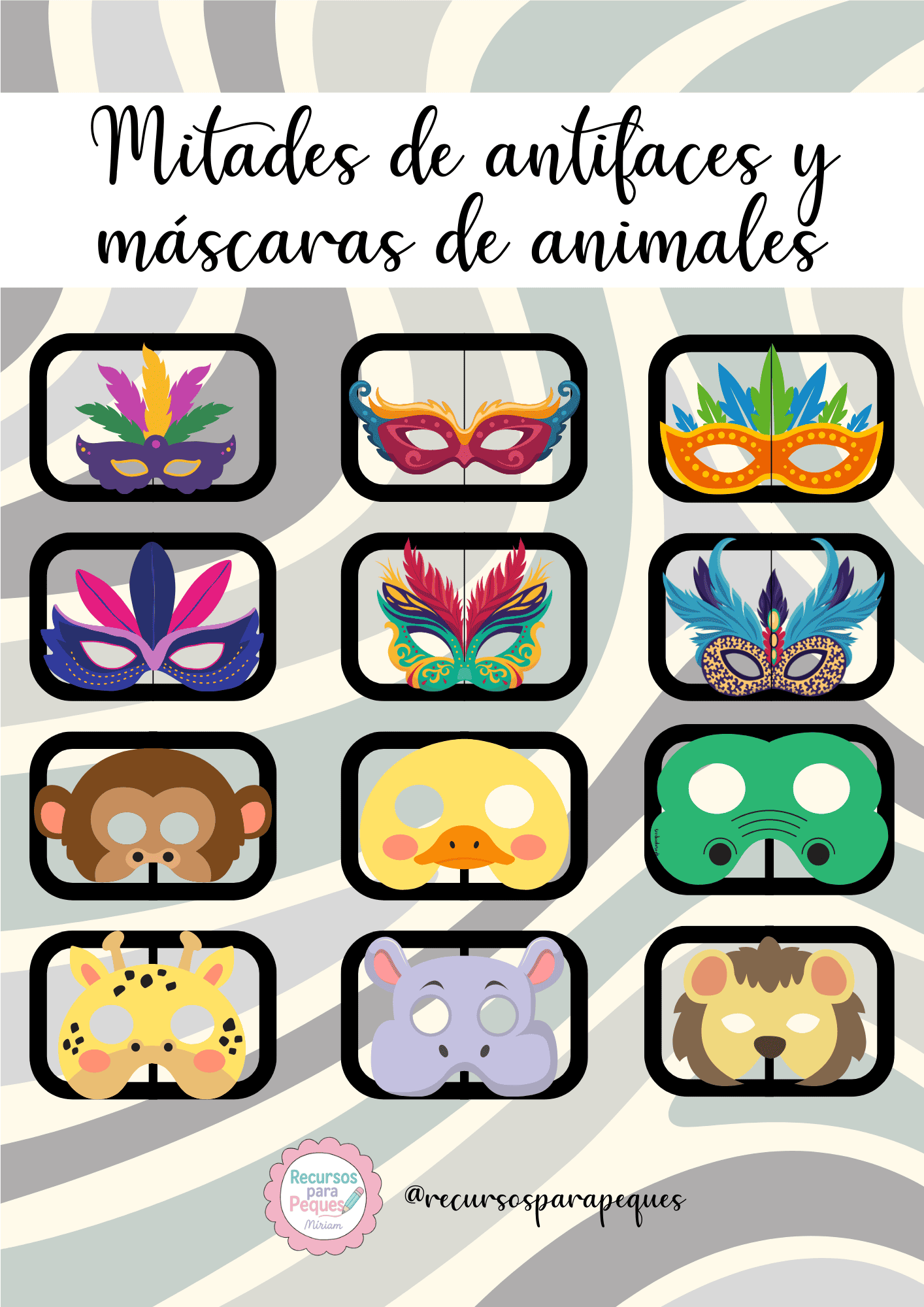 Mitades de antifaces y máscaras de animales