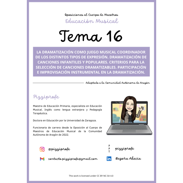 Tema 16 - Oposición al Cuerpo de Maestros de Educación Musical - Aragón Autora: pizziprofe