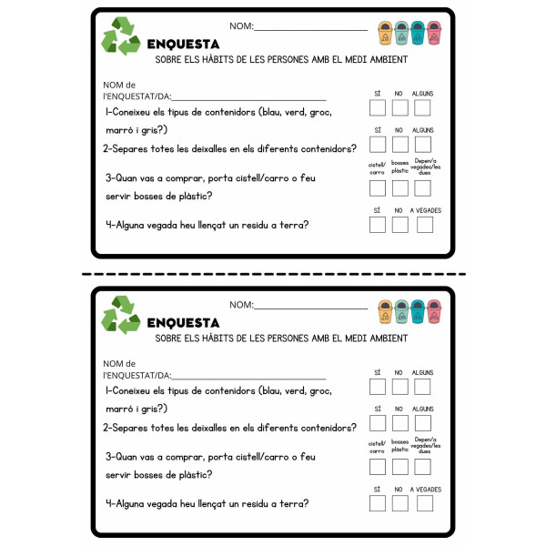 Enquesta sobre els hàbits de les persones amb el medi ambient.