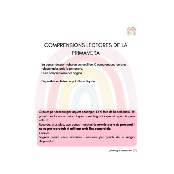 COMPRENSIONS LECTORES DE LA PRIMAVERA