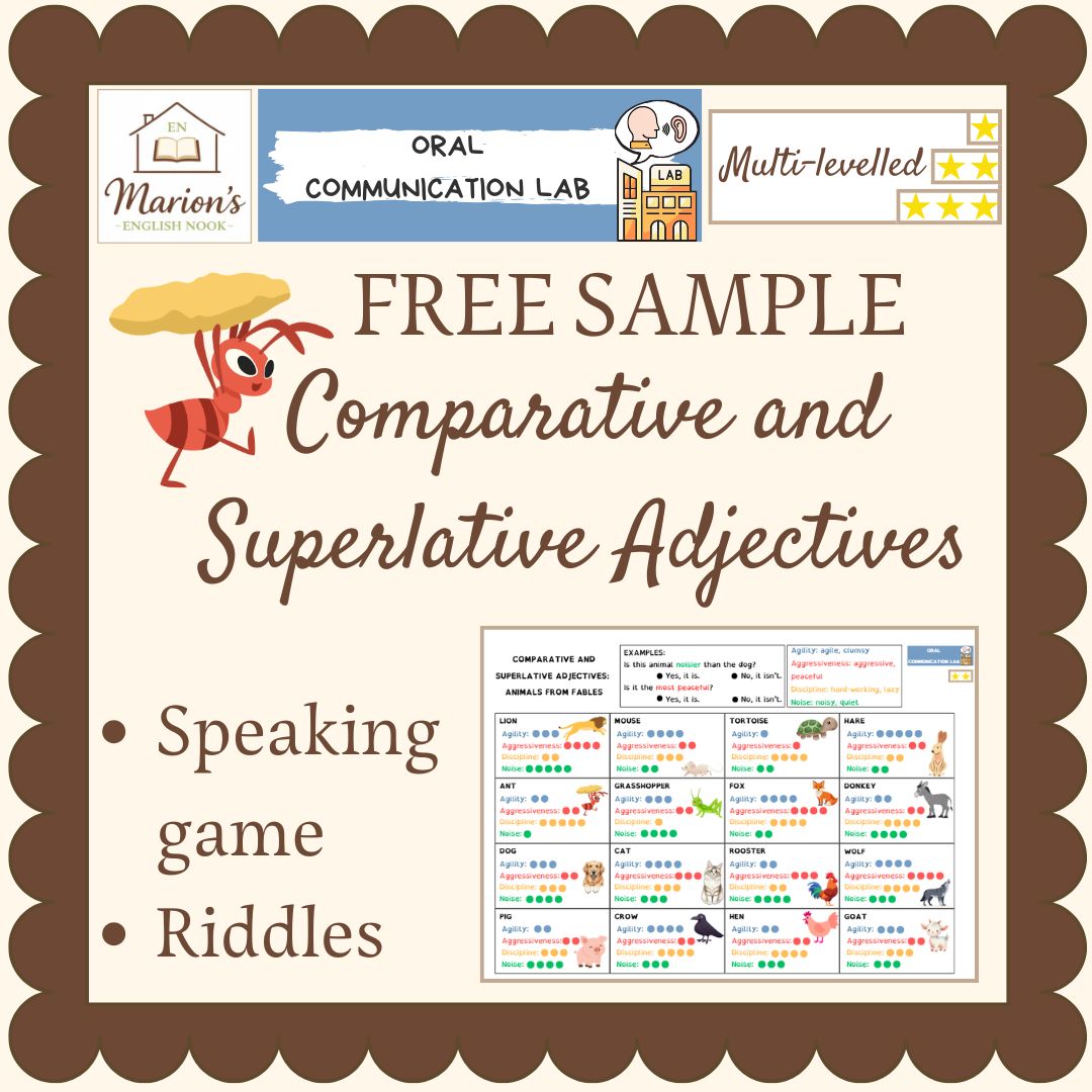 FREE SAMPLE Comparative & Superlative Speaking Game | Animals: Riddles Guess Who