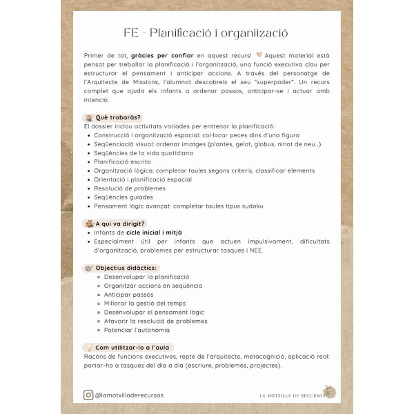 FUNCIONS EXECUTIVES - Planificació i organització