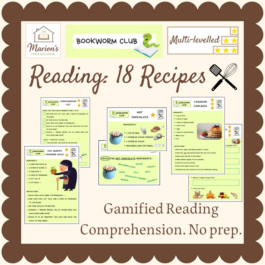 Food 18 Recipes Reading Comprehension | Differentiated No Prep Literacy Centers