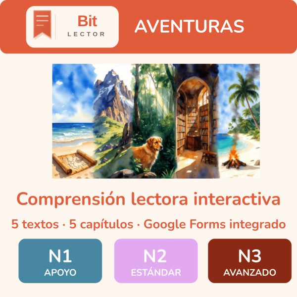 BitLector | Comprensión lectora interactiva AVENTURAS· 3 niveles diferenciados