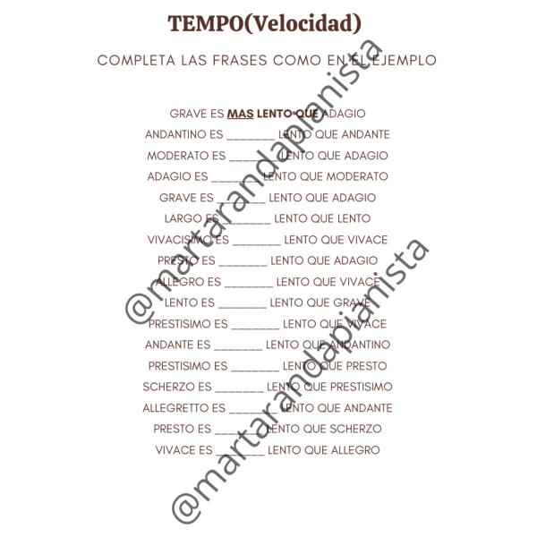 Tempo. Fichas de ejercicios.