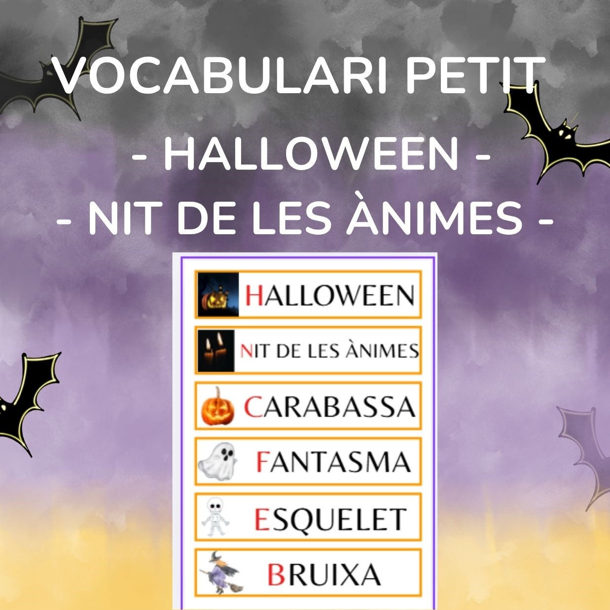 Vocabulari petit Halloween - Nit de les Ànimes