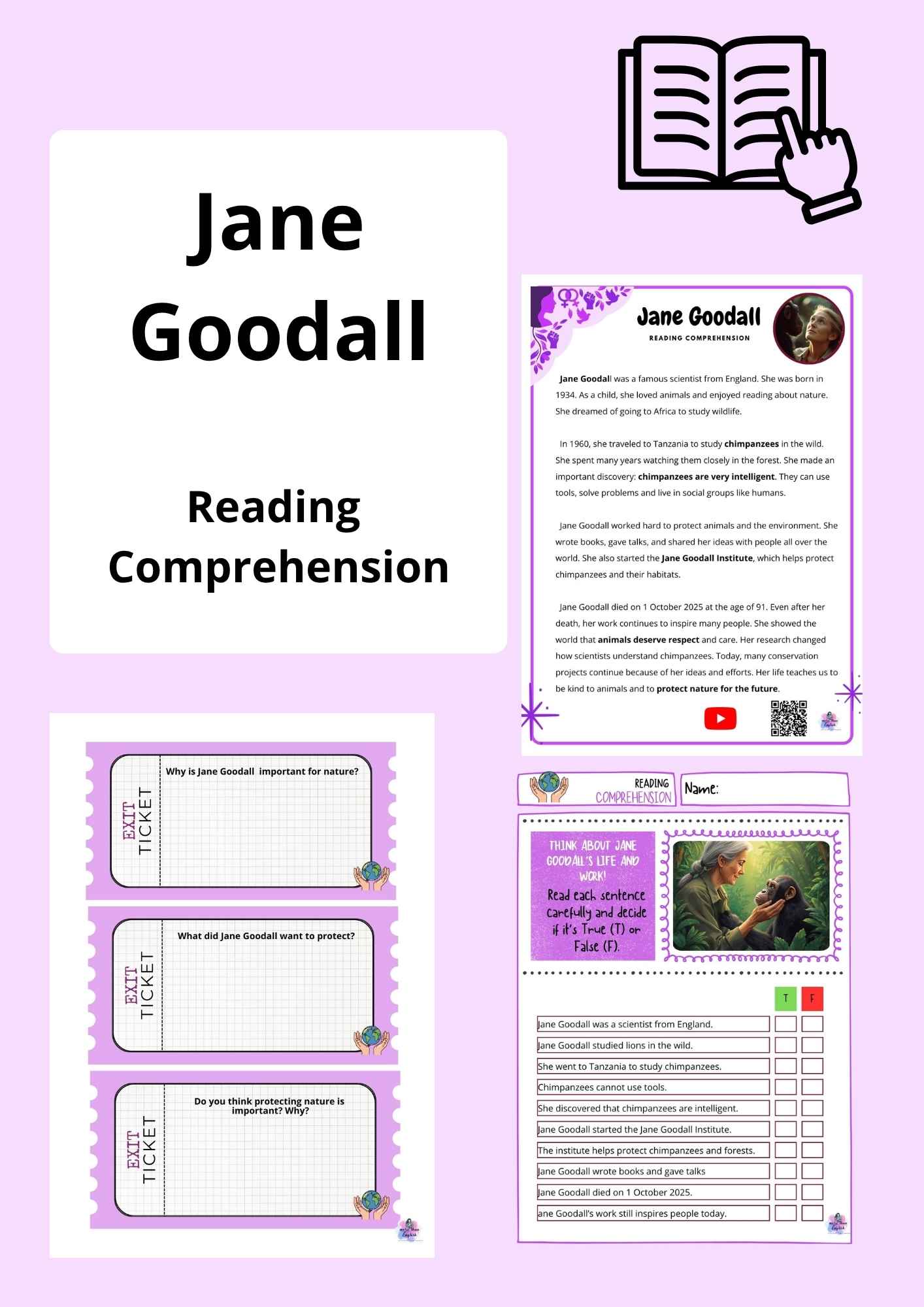 Jane Goodall Reading Comprehension Primary