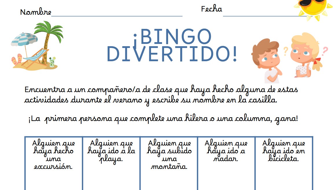 Bingo divertido para iniciar el curso.