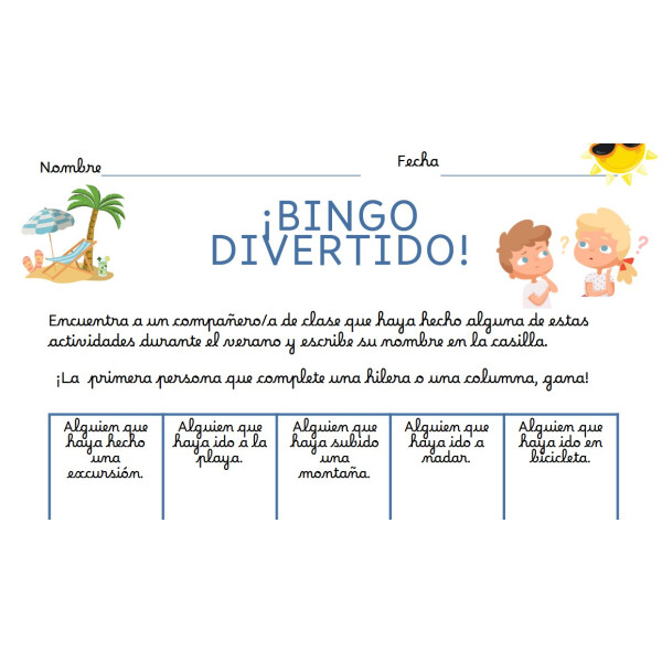 Bingo divertido para iniciar el curso.