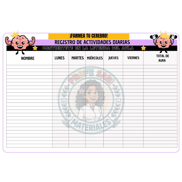 Gamificación en el Aula: ¡Farmea tu Cerebro! • Pack de Registro + 16 Tarjetas de Retos (Hábitos y Lengua)