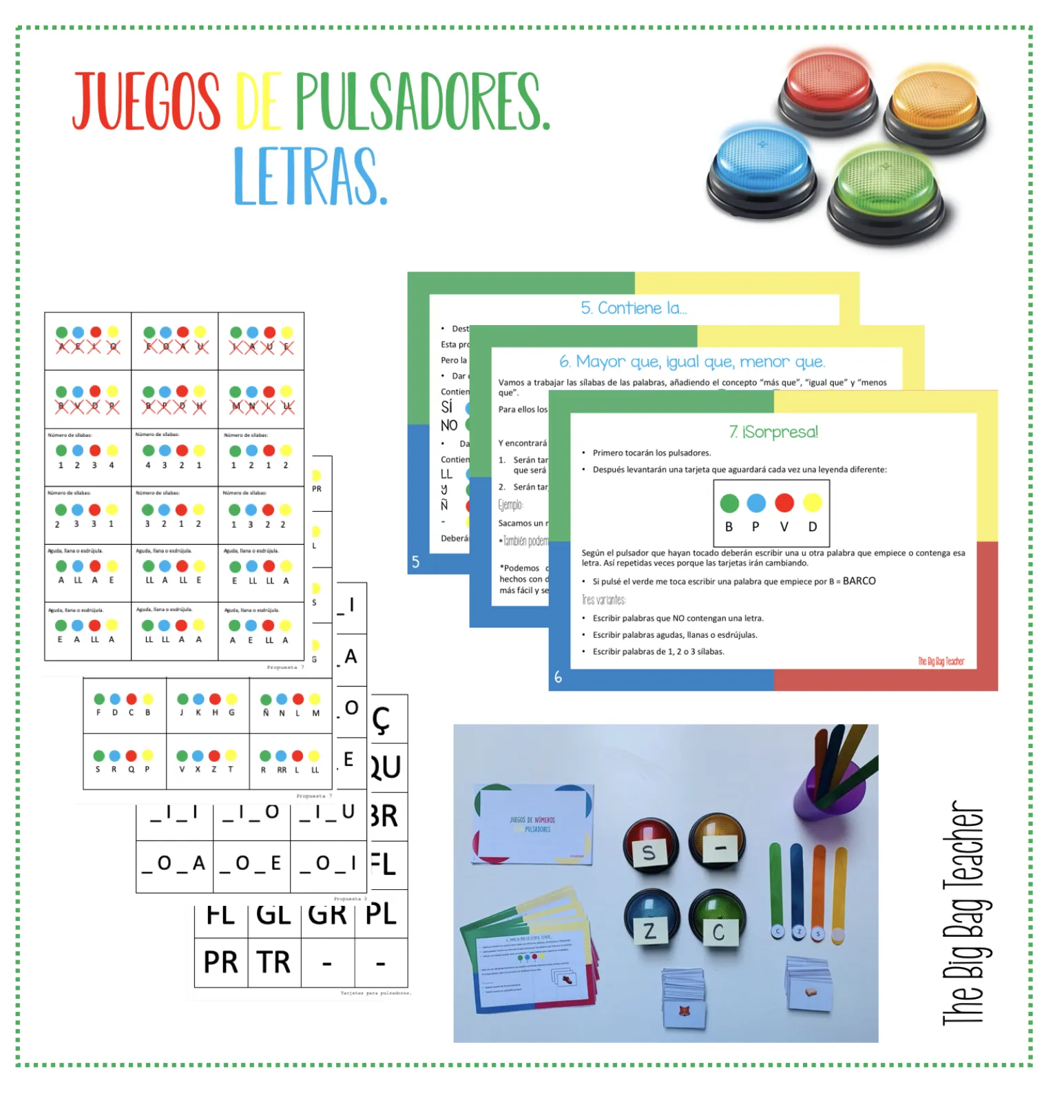 Editable:12 propuestas para practicar ESCRITURA con los pulsadores (o sin ellos)