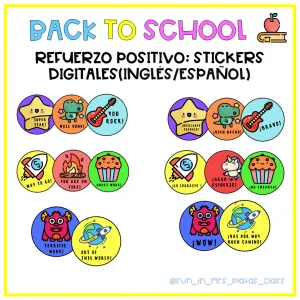 Spanish/English Digital Stickers (pegatinas digitales) - Distance Learning