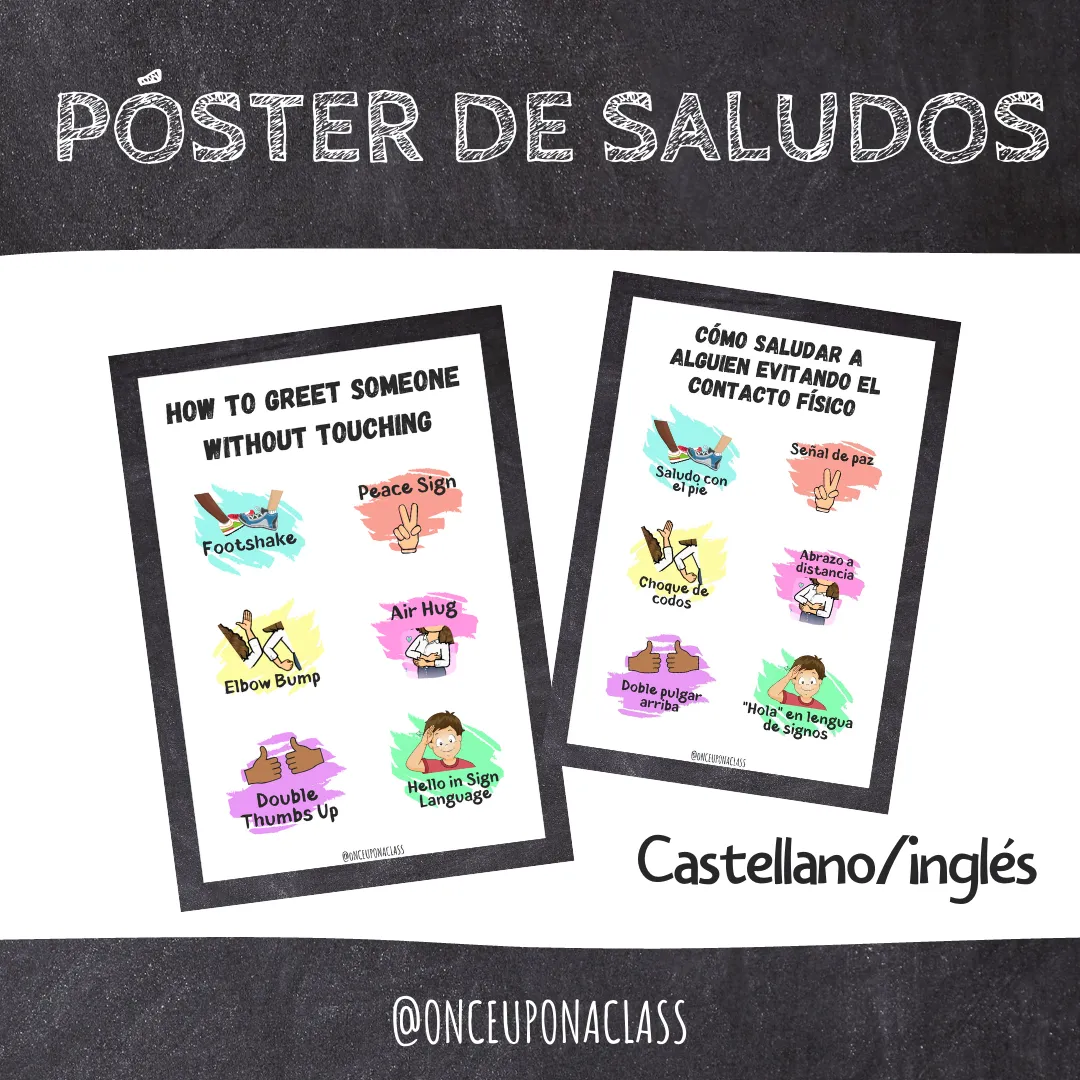 Póster de saludos en inglés y castellano