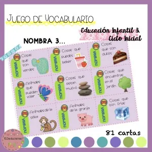 Juego de cartas de vocabulario "Nombra 3... / Nombra 5..."