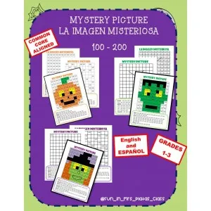 Actividad matemática de Halloween: Imagen misteriosa- Orden numérico del 100 al 200 (versión en inglés y castellano)