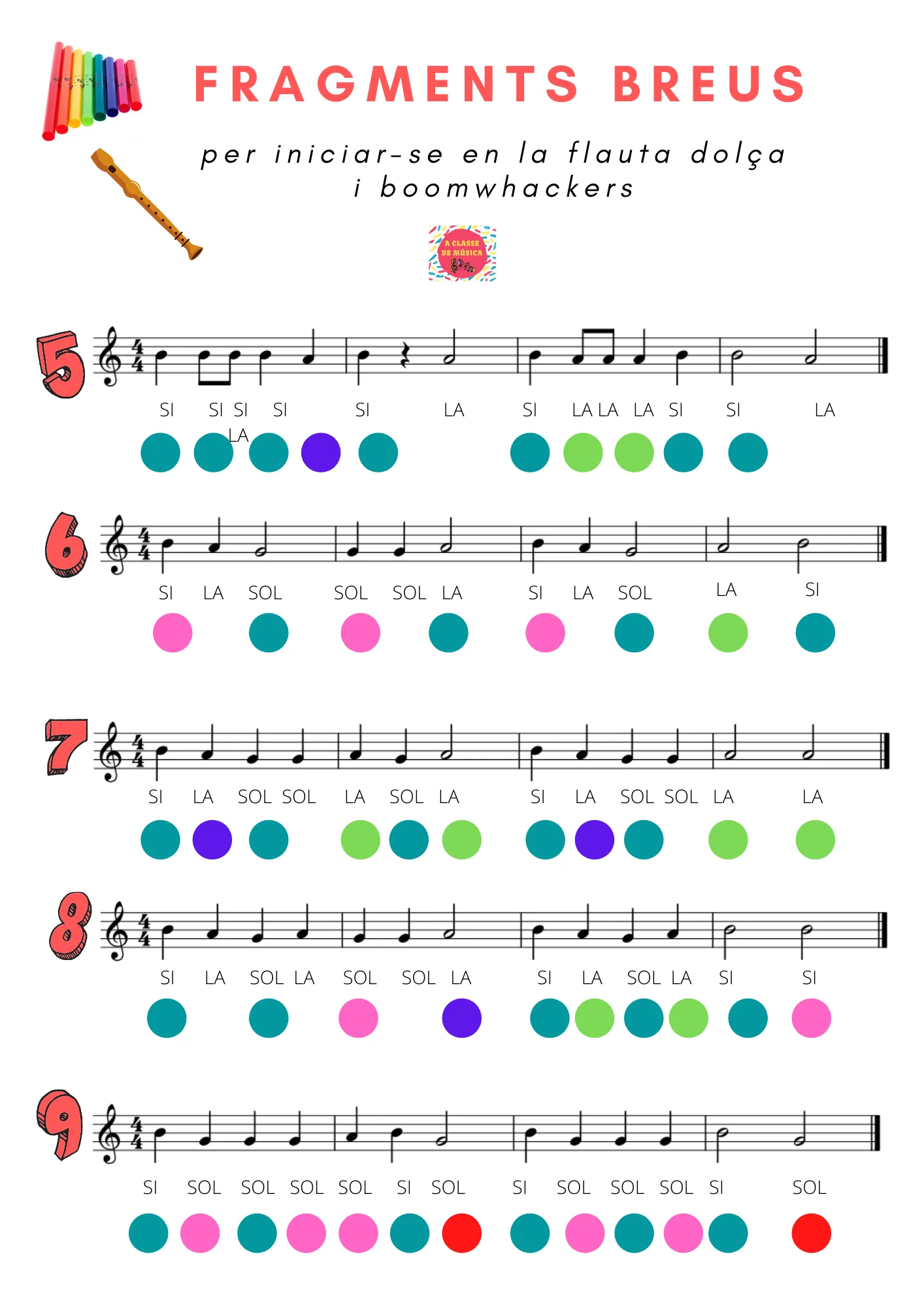 FRAGMENTS BREUS PER INICIAR-SE EN LA FLAUTA DOLÇA I BOOMWHACKERS