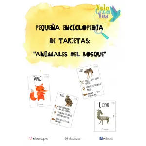 Pequeña enciclopedia con tarjetas de animales del bosque