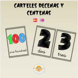 Carteles números, decenas y centenas (CAS-ING)