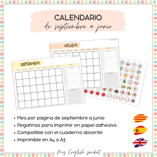 Calendario mensual y anual para el curso 22-23