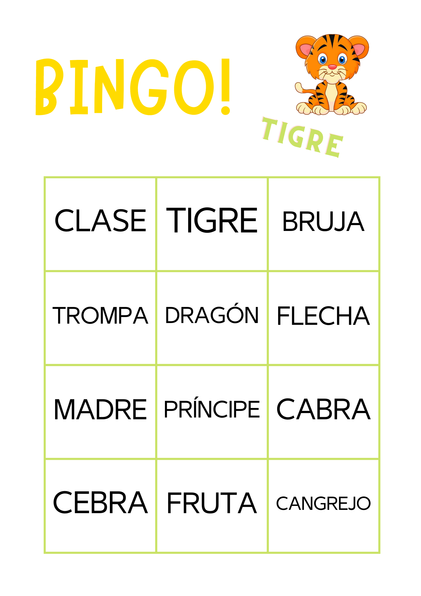 BINGO DE PALABRAS CON SÍLABAS TRABADAS,