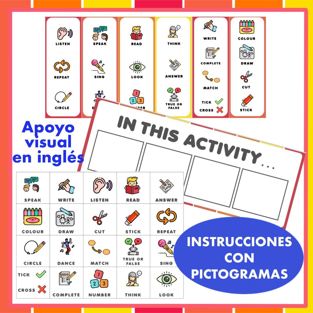 INSTRUCCIONES DE ACTIVIDADES EN INGLÉS CON PICTOGRAMAS