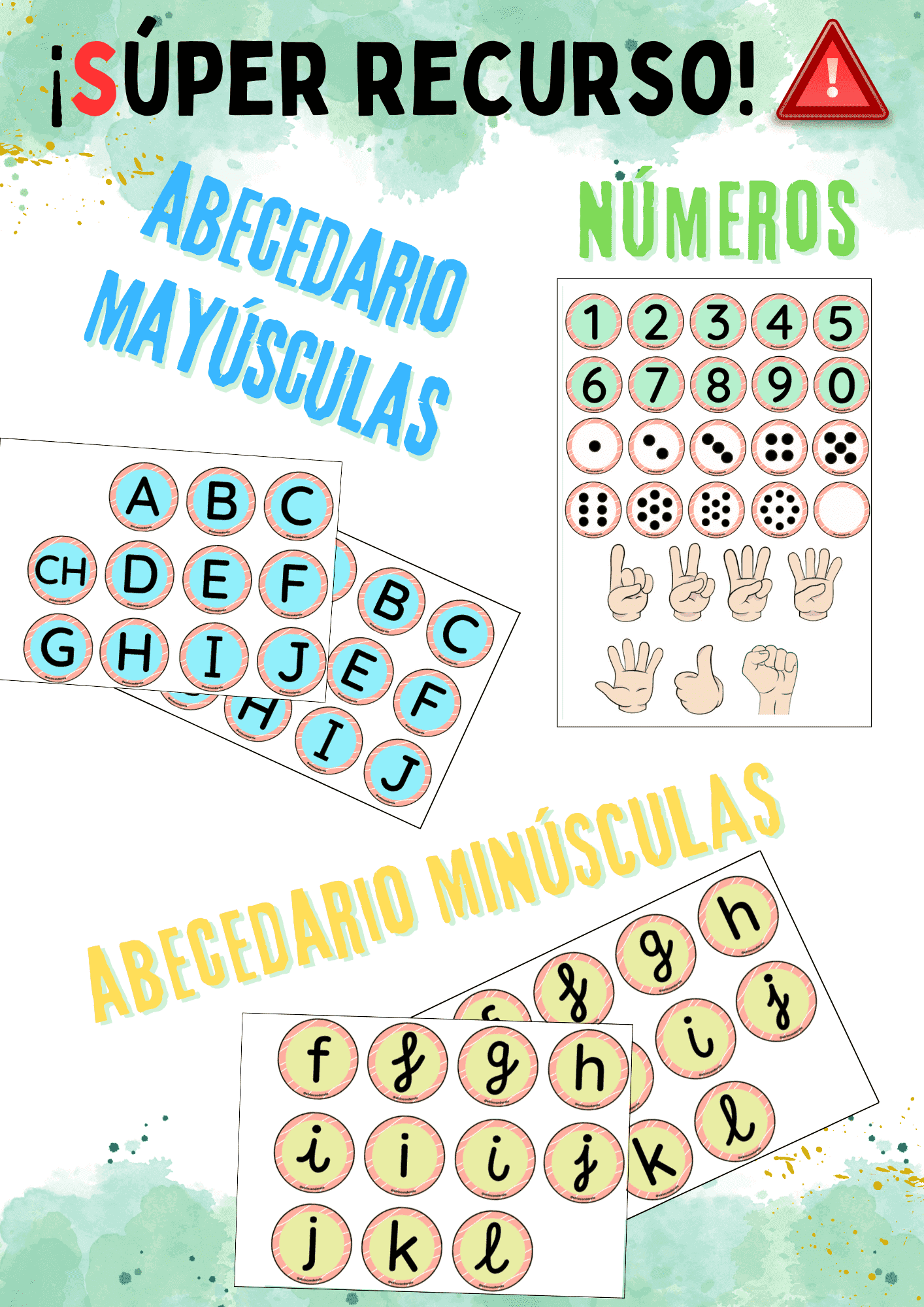 ABECEDARIO (mayúsculas y minúsculas) Y NÚMEROS (0-9) ¡MATERIAL CON SORPRESAS!