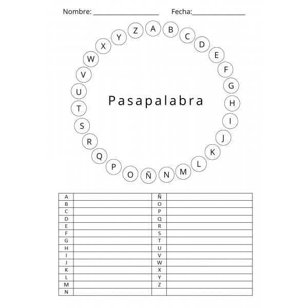 Plantilla para soluciones pasapalabra.