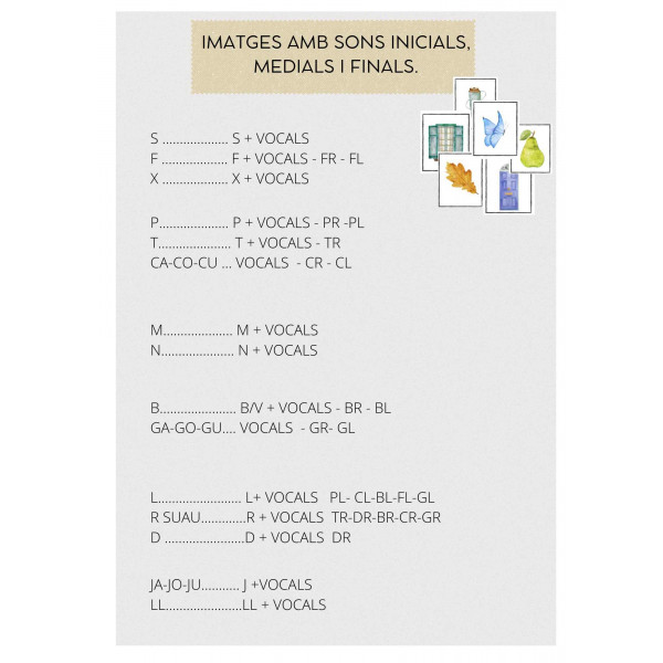 Buidatge d' imatges amb els diferentes sons en posició inicial-medial-final.