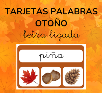 Tarjetas palabras otoño - letra ligada