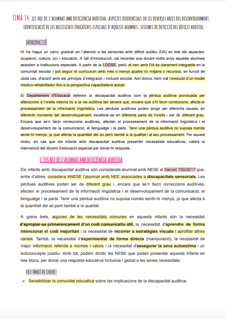 Resum tema 14 oposicions pedagogia terapèutica