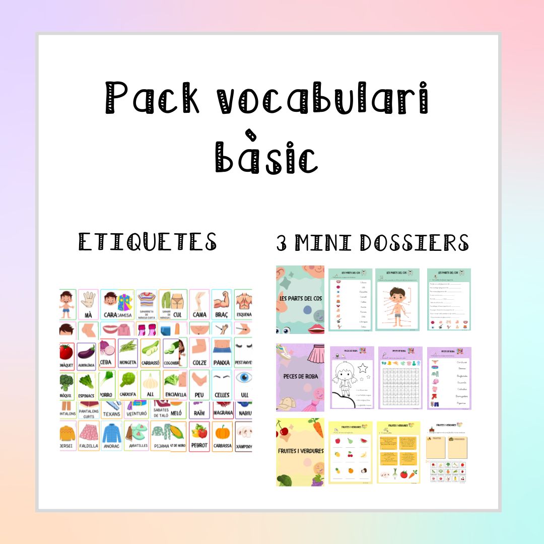 Pack vocabulari bàsic: Fruites i verdures, peces de roba i parts del cos