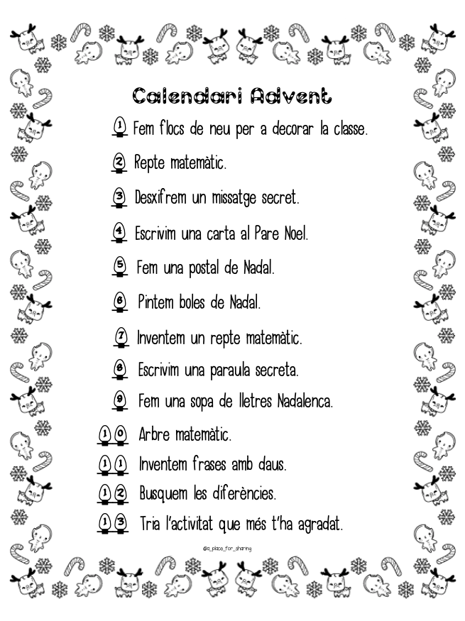 Calendari d'advent: activitats