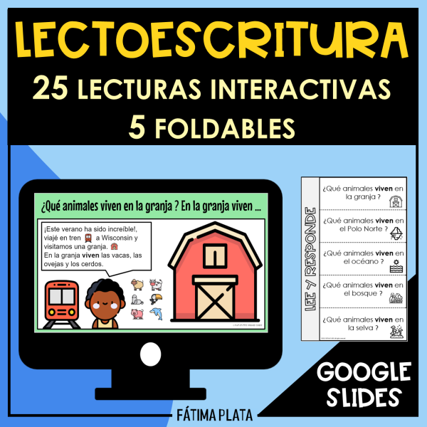 25 lecturas Interactivas + 5 plegables/foldables (SPANISH) GOOGLE SLIDE + PDF