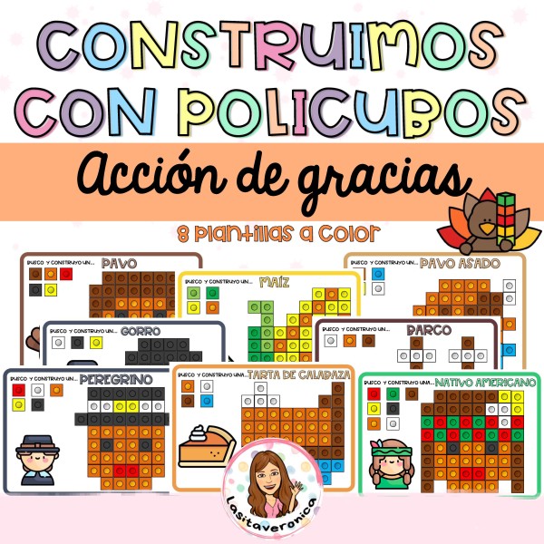 Construimos con policubos ACCIÓN DE GRACIAS / Thanksgiving Fine Motor Activities: Snap Cubes. Spanish